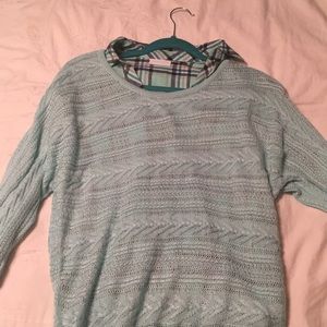 Combo set! sweater and plaid shirt teal color